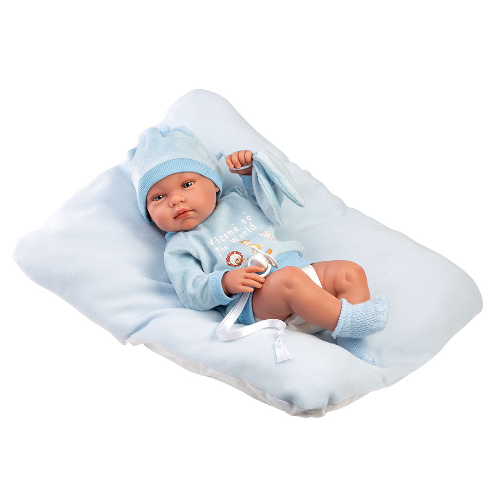 Muñeco Llorens articulado 43 cm – Recién Nacidos muy suaves – Tino con cojín