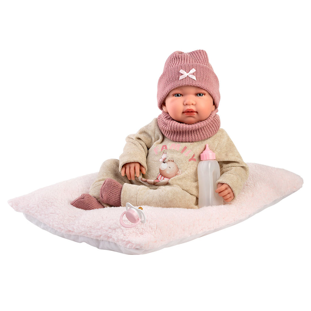 Muñeco Llorens que llora 44 cm - Recién Nacidos con sonidos de bebé – Tina Llorona con cojín